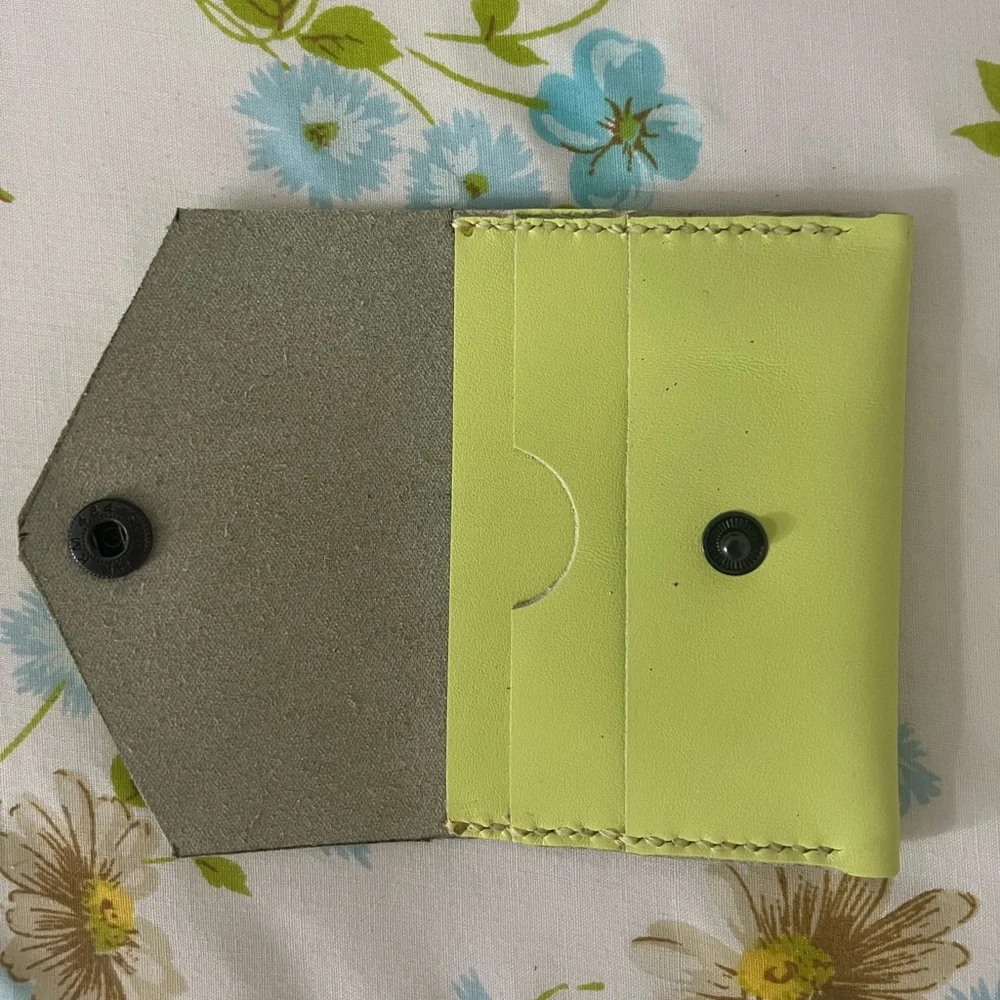 Hand Crafted Neon Lime Green Card Holder NEW Never Used Handmade